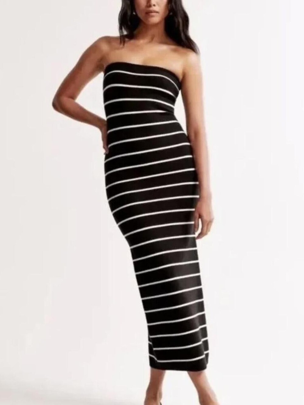 Abercrombie & Fitch Strapless Black & White Stripe Midi Sweater Dress